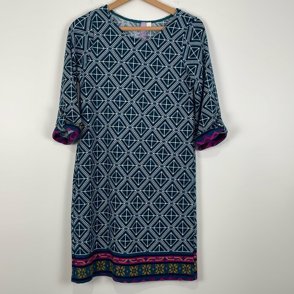 Alya Geometric Printed Sweater Dress Small 3/4 Sleeve - Picture 1 of 8